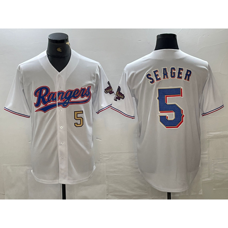 TRASK Texas Rangers #5 Corey Seager Number White  2023 World Series Champions Cool Base Jerseys