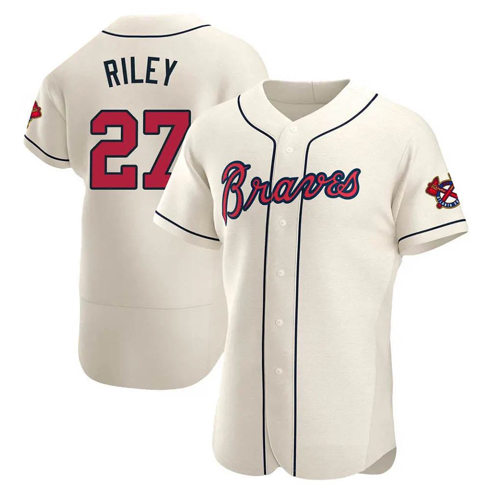 TRASK A.Braves #27 Austin Riley Player Cream Authentic Alternate Stitched Jerseys