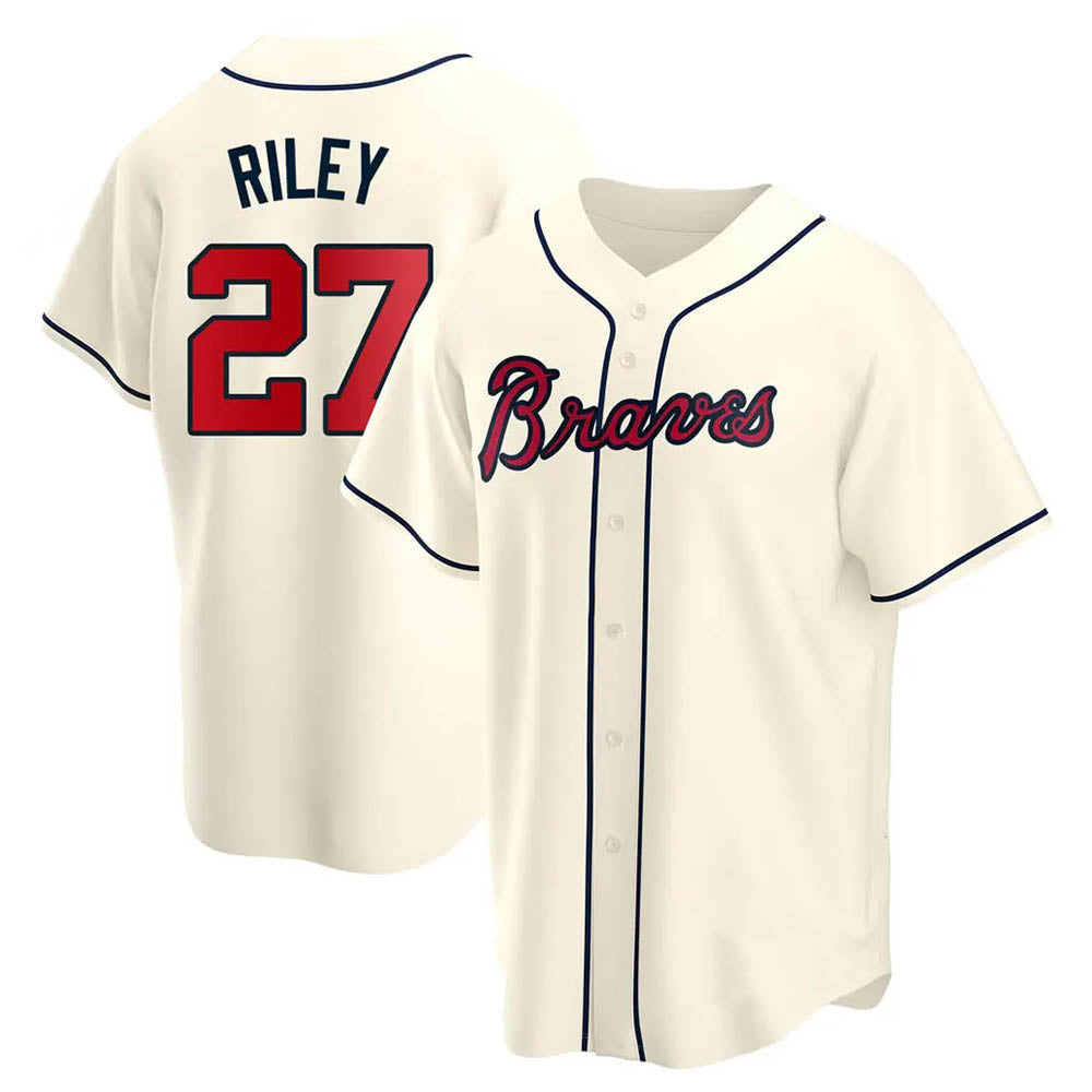 TRASK A.Braves #27 Austin Riley Player Cream Replica Alternate Stitched Jerseys