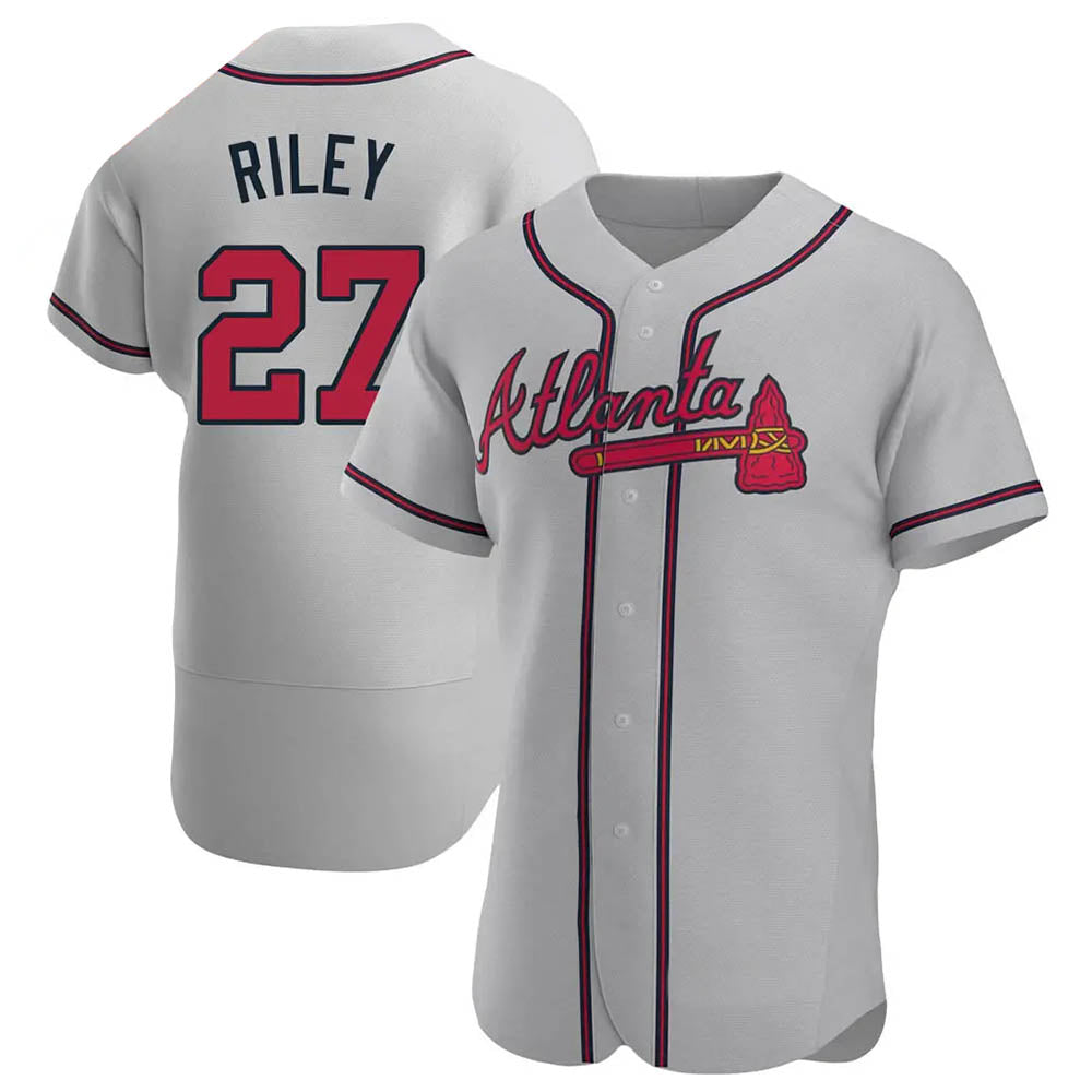 TRASK A.Braves #27 Austin Riley Player Gray Authentic Road Stitched Jerseys