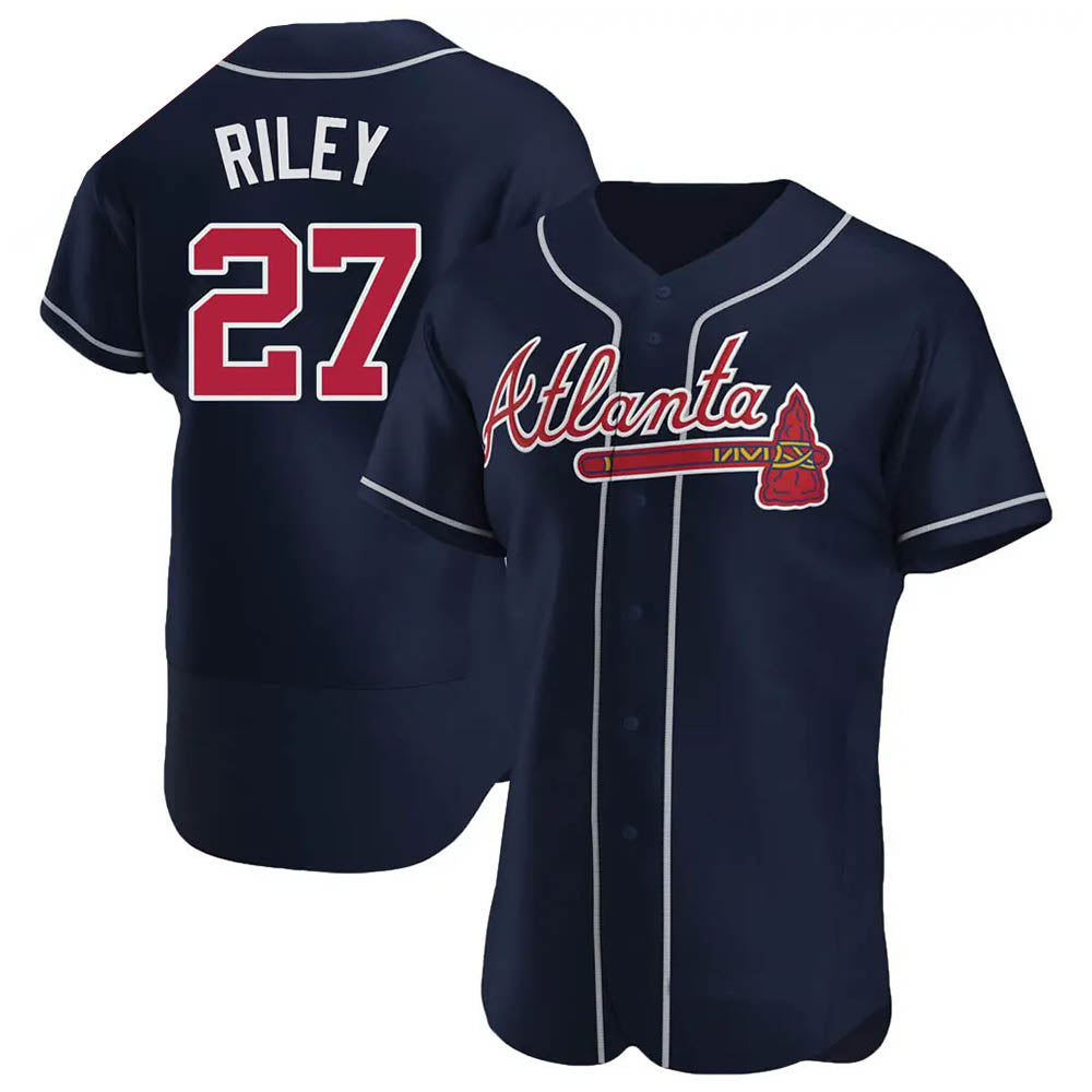 TRASK A.Braves #27 Austin Riley Player Navy Authentic Alternate Stitched Jerseys