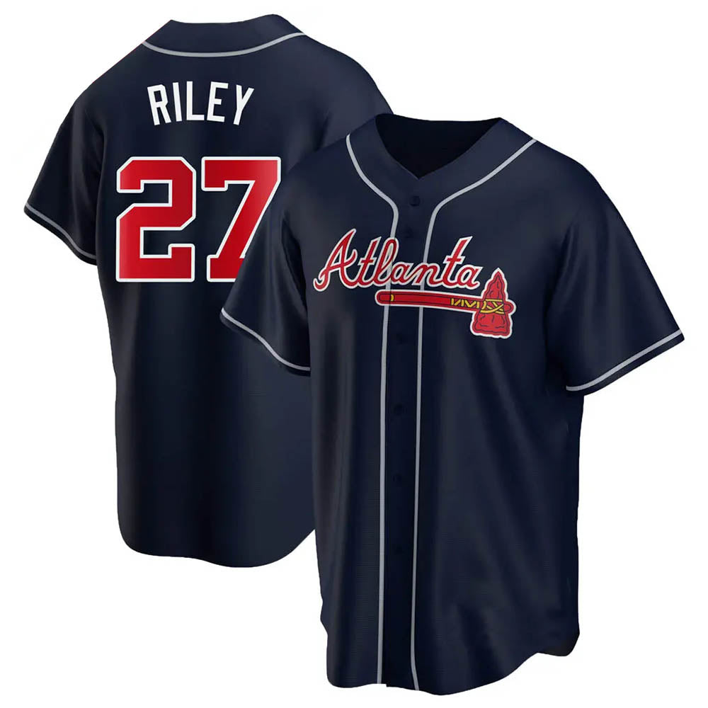 TRASK A.Braves #27 Austin Riley Player Navy Replica Alternate Stitched Jerseys