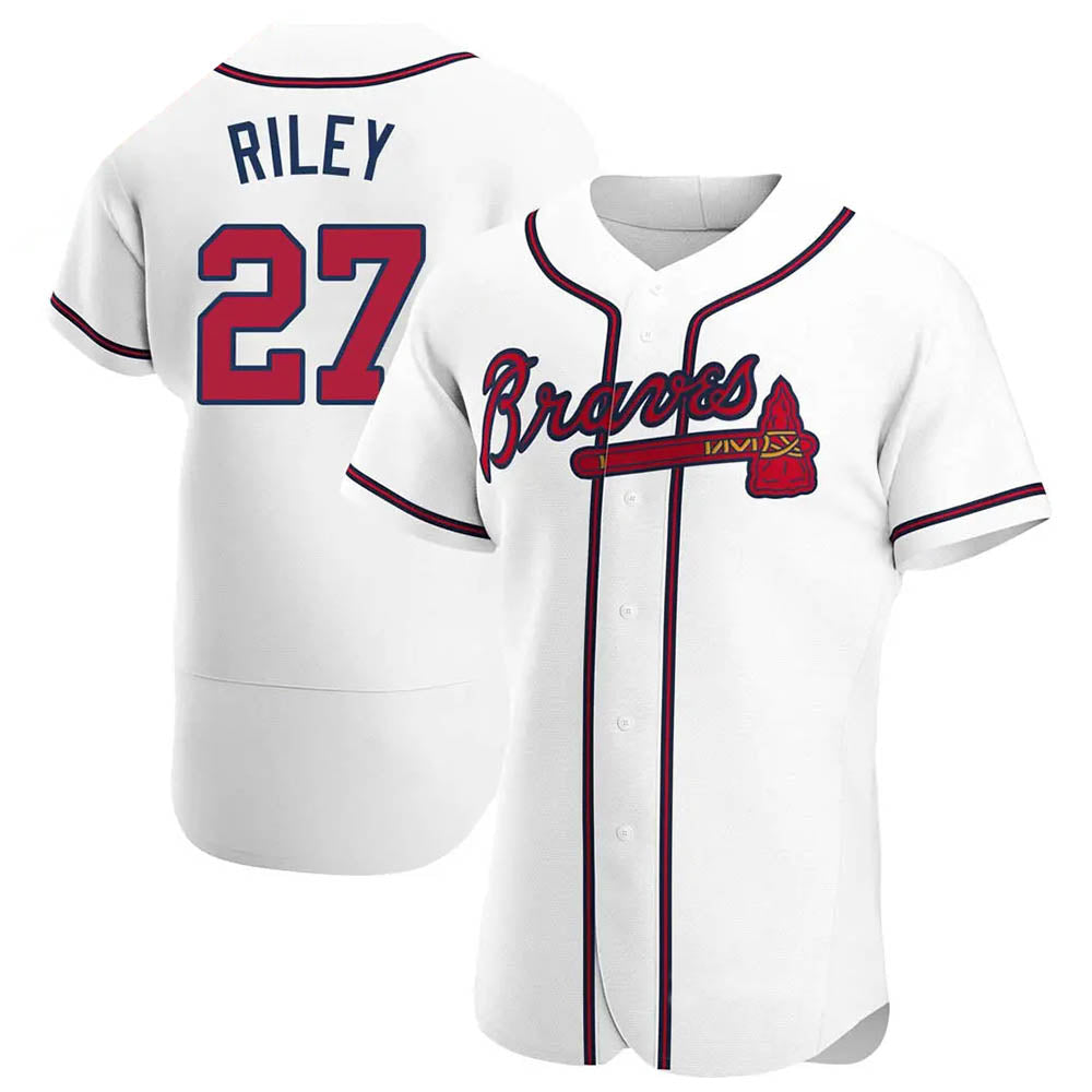 TRASK A.Braves #27 Austin Riley Player White Authentic Home Stitched Jerseys