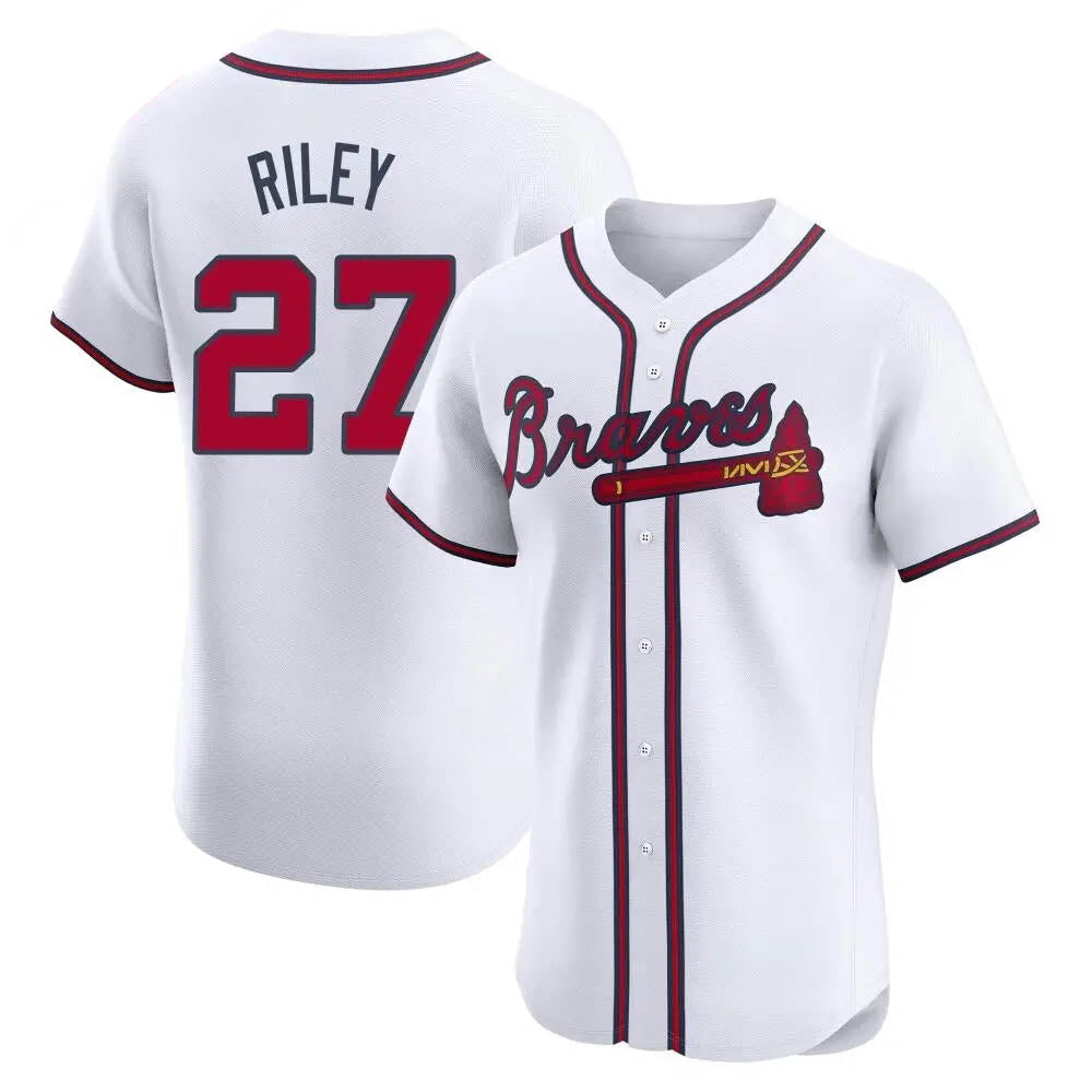TRASK A.Braves #27 Austin Riley Player White Elite Home Stitched Jerseys