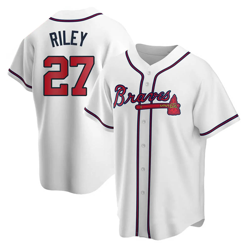 TRASK A.Braves #27 Austin Riley Player White Replica Home Stitched Jerseys