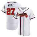 TRASK A.Braves #27 Austin Riley Player White&Gold Authentic Program Stitched Jerseys