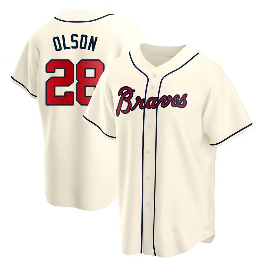 TRASK A.Braves #28 Matt Olson Player Cream Replica Alternate Stitched Jerseys