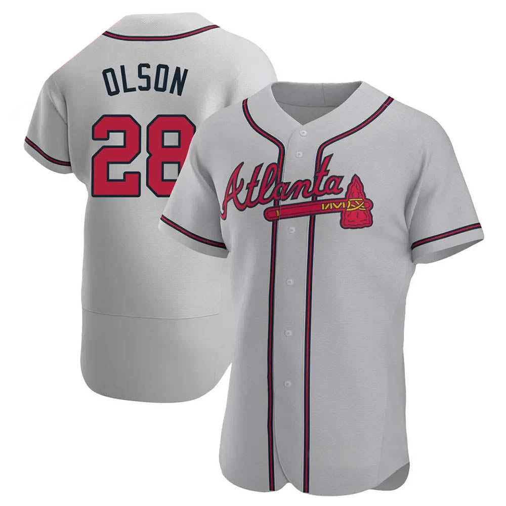 TRASK A.Braves #28 Matt Olson Player Gray Authentic Road Stitched Jerseys