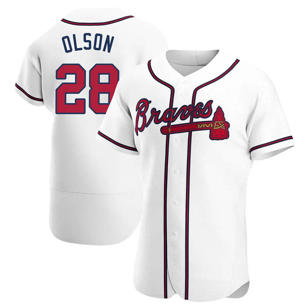 TRASK A.Braves #28 Matt Olson Player White Authentic Home Stitched Jerseys