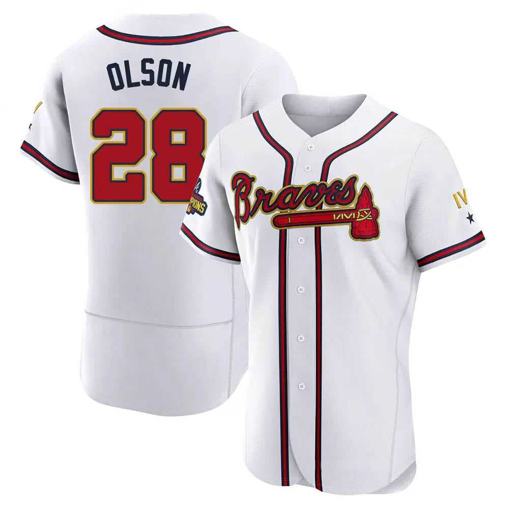 TRASK A.Braves #28 Matt Olson Player White&Gold Authentic Program Stitched Jerseys