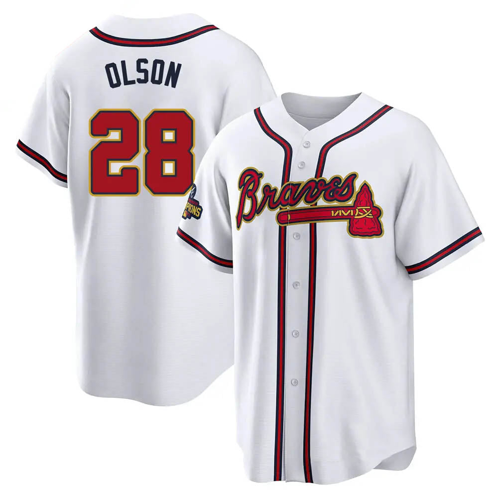 TRASK A.Braves #28 Matt Olson Player White&Gold Replica Program Stitched Jerseys