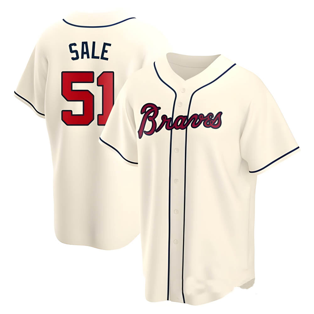 TRASK A.Braves #51 Chris Sale Player Cream Alternate Replica Stitched Jerseys
