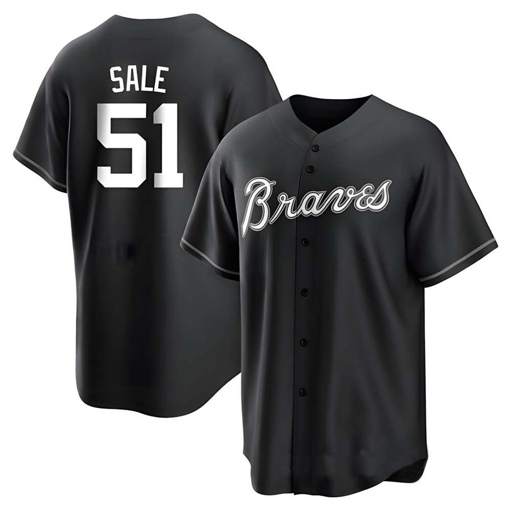 TRASK A.Braves #51 Chris Sale Player White&Black Replica Stitched Jerseys