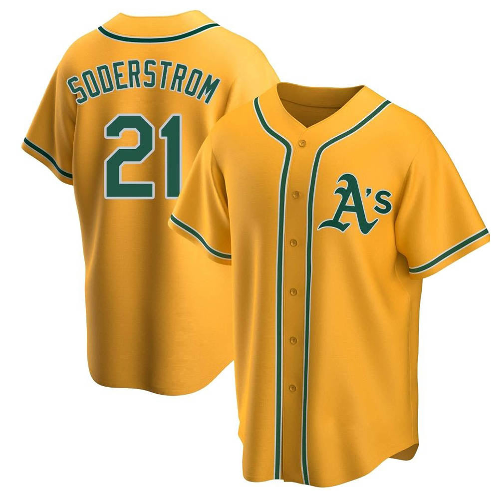 TRASK Athletics #21 Tyler Soderstrom Player Gold Replica Alternate Stitched Jersey