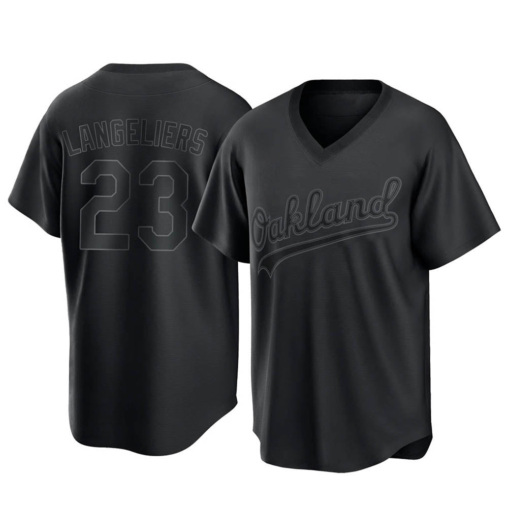 TRASK Athletics #23 Shea Langeliers Player Black Replica Pitch Fashion T shirt Stitched Jerseys