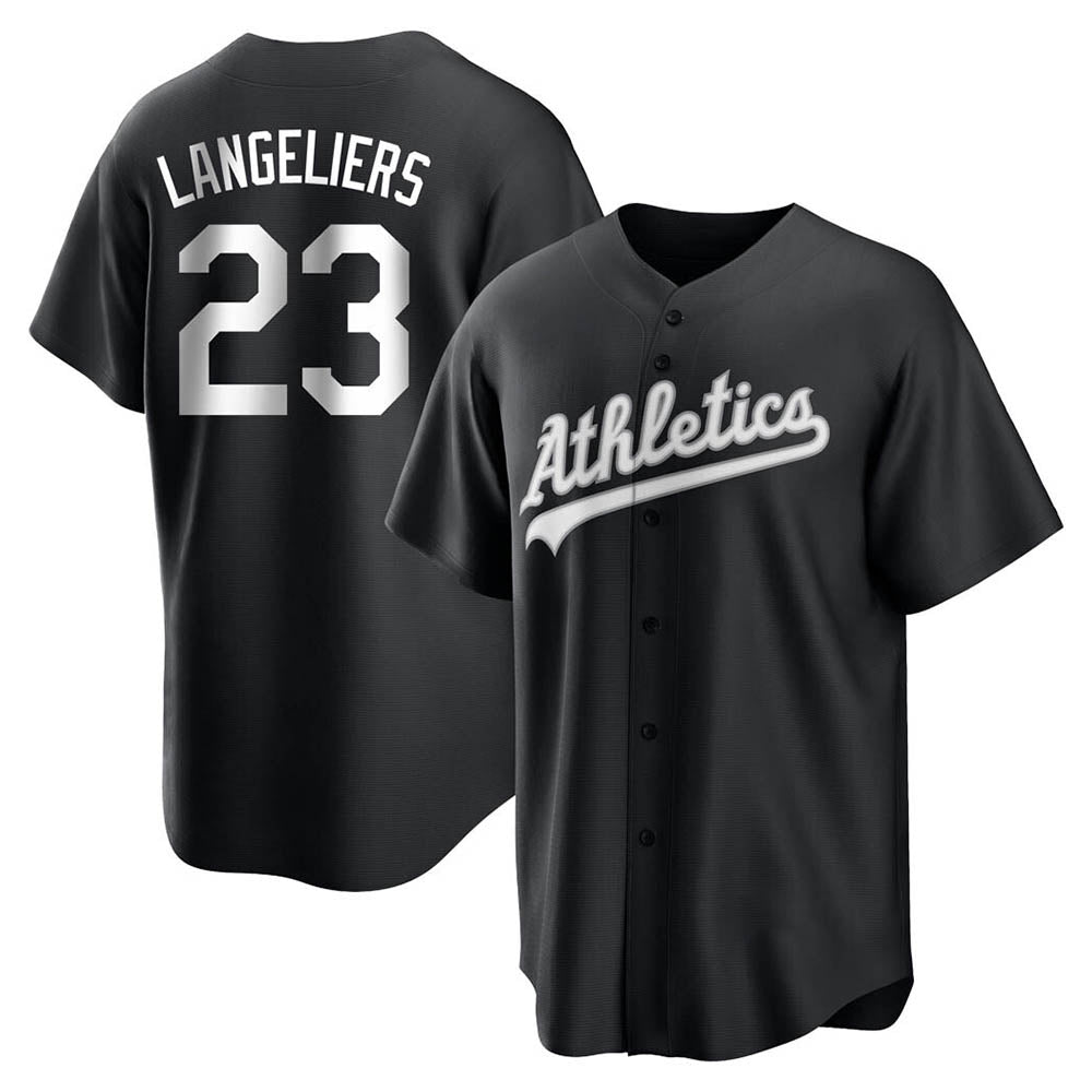 TRASK Athletics #23 Shea Langeliers Player Black&White Replica Stitched Jerseys