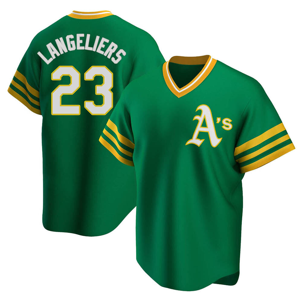 TRASK Athletics #23 Shea Langeliers Player Green Replica Cooperstown Collection T shirt Stitched Jerseys