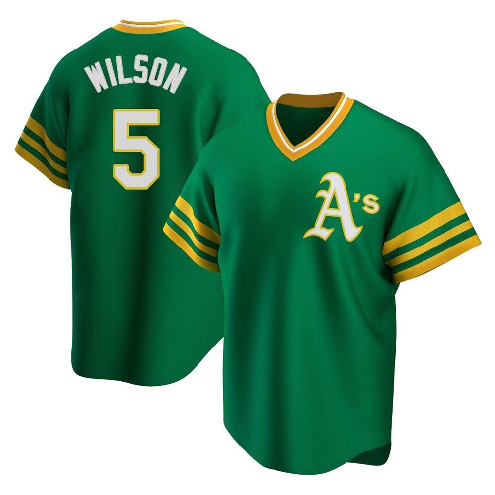TRASK Athletics #5 Jacob Wilson Green Replica Cooperstown Collection T shirt Stitched Jersey