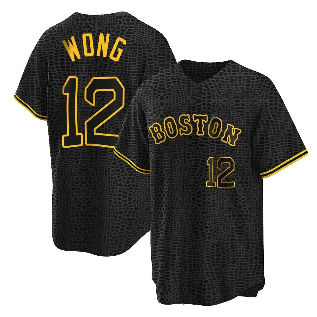TRASK B.Red Sox #12 Connor Wong Player Black Snake Skin City Home Game Stitched Jerseys