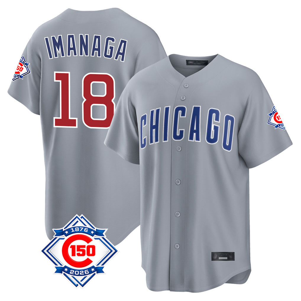 TRASK C.Cubs #18 Shota Imanaga Player Gray 150th Anniversary Home Game Stitched Jerseys