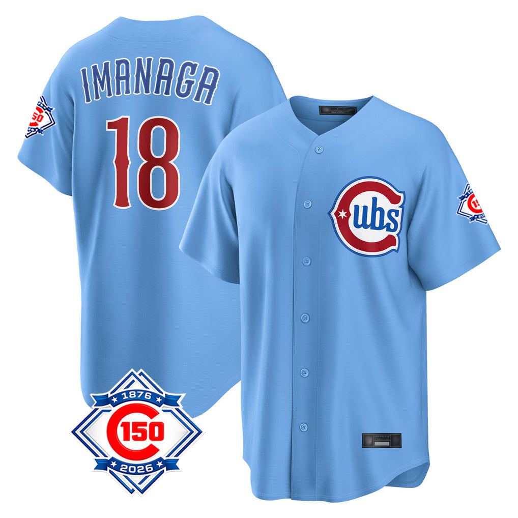 TRASK C.Cubs #18 Shota Imanaga Player Light Blue 150th Anniversary Home Game Stitched Jerseys