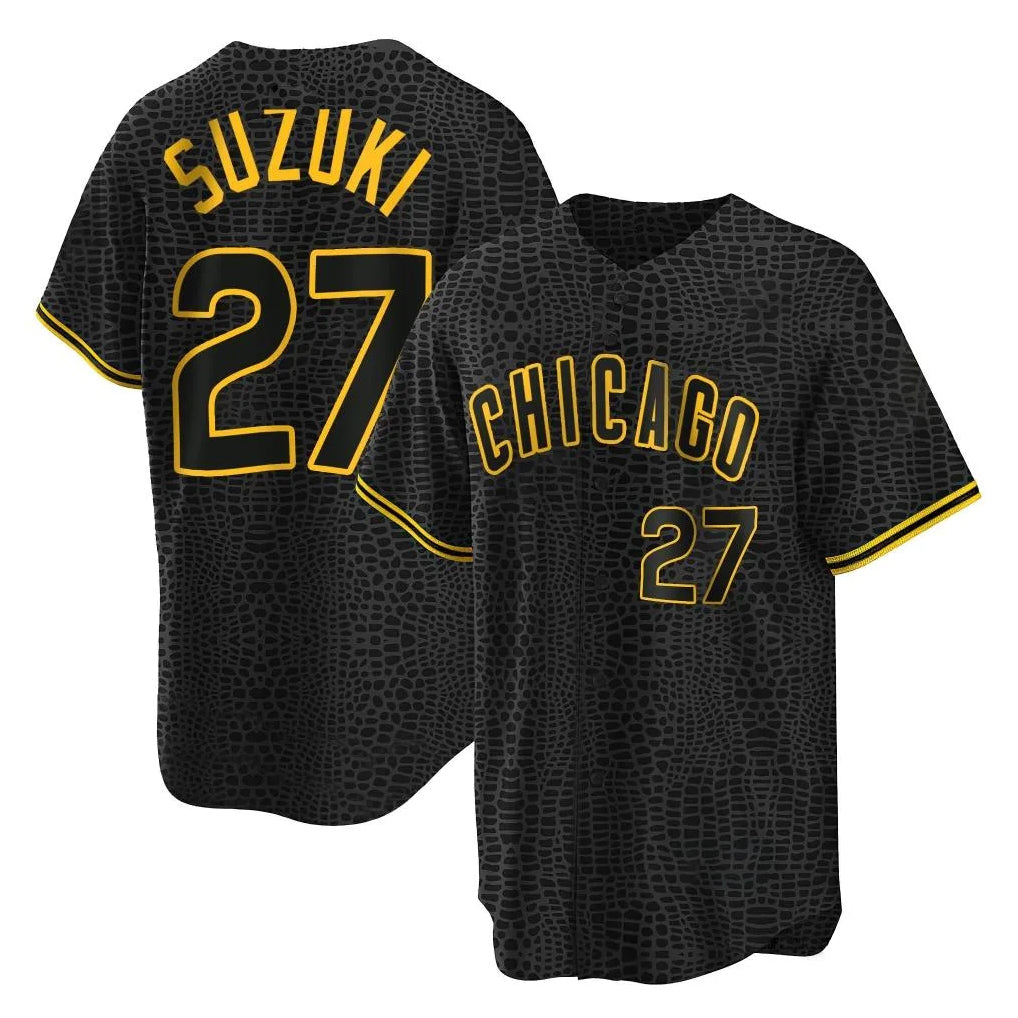 TRASK C.Cubs #27 Seiya Suzuki Player Black Snake Skin City Game Stitched Jerseys