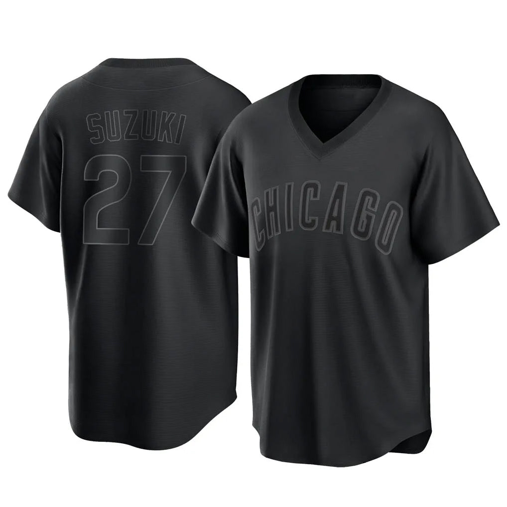 TRASK C.Cubs #27 Seiya Suzuki Player Black T-shirt Home Game Stitched Jerseys