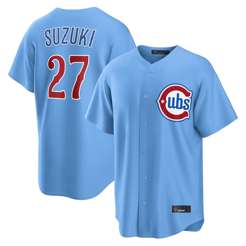 TRASK C.Cubs #27 Seiya Suzuki Player Light Blue Home Game Stitched Jerseys