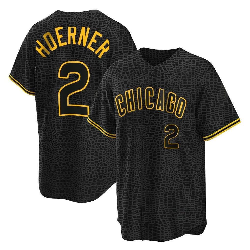 TRASK C.Cubs #2 Nico Hoerner Player Black Snake Skin City Game Stitched Jerseys