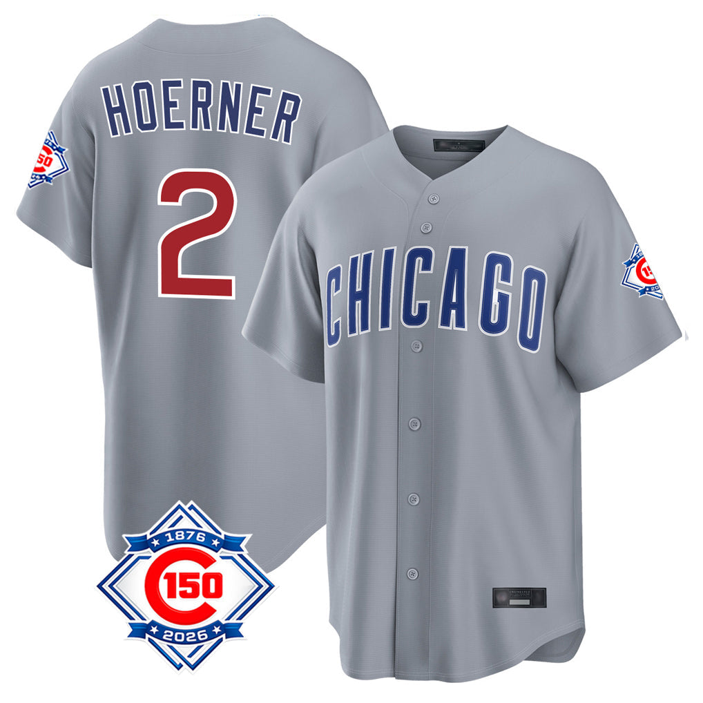 TRASK C.Cubs #2 Nico Hoerner Player Gray 150th Anniversary Home Game Stitched Jerseys