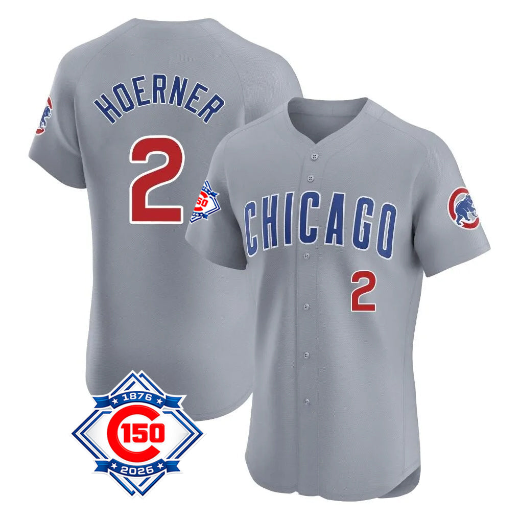 TRASK C.Cubs #2 Nico Hoerner Player Gray Road 150th Anniversary Limited Elite Home Stitched Jerseys