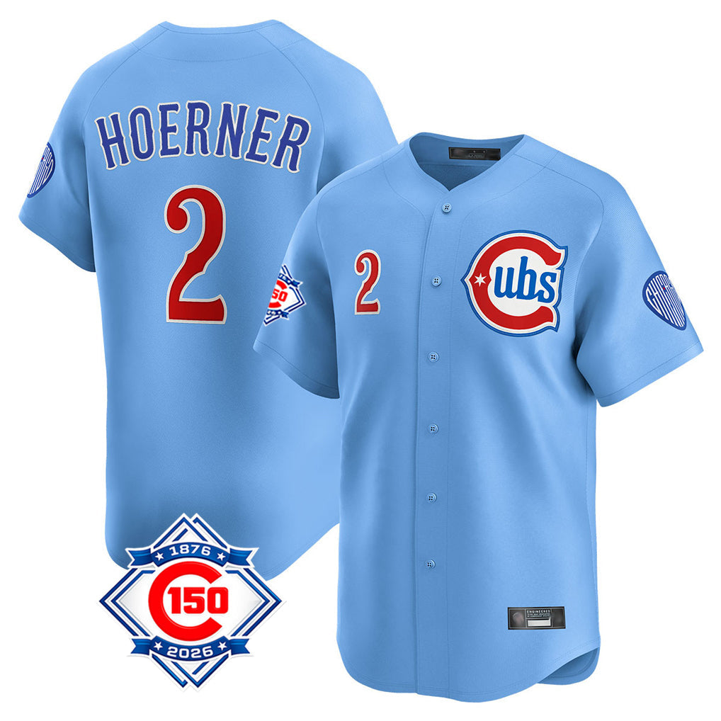 TRASK C.Cubs #2 Nico Hoerner Player Light Blue 150th Anniversary Limited Home Stitched Jerseys