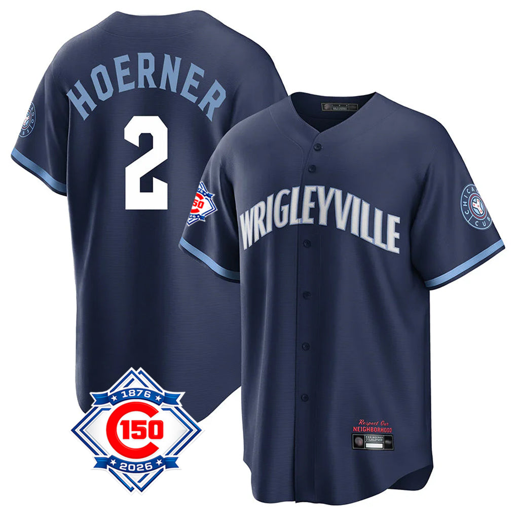 TRASK C.Cubs #2 Nico Hoerner Player Navy 150th Anniversary City Connect Home Game Stitched Jerseys