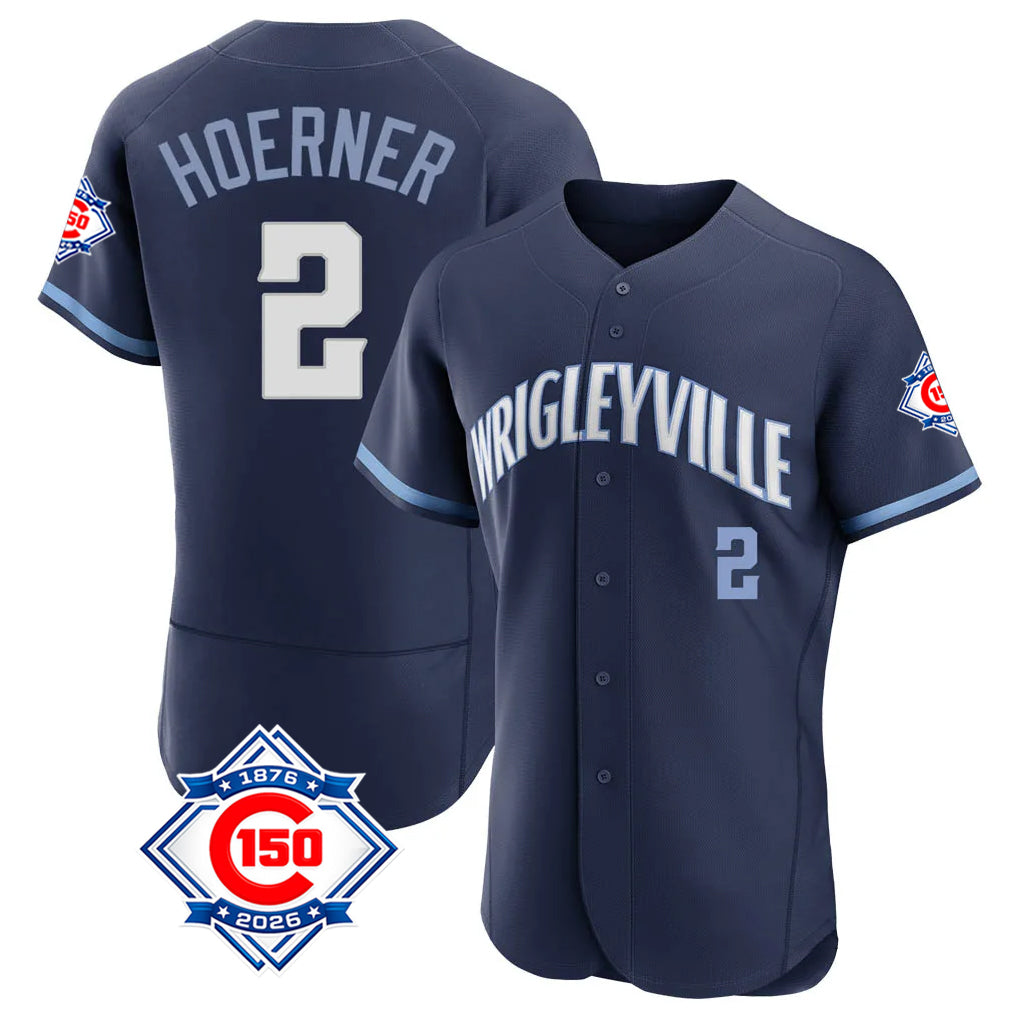 TRASK C.Cubs #2 Nico Hoerner Player Navy City Connect 150th Anniversary Limited Elite Home Stitched Jerseys
