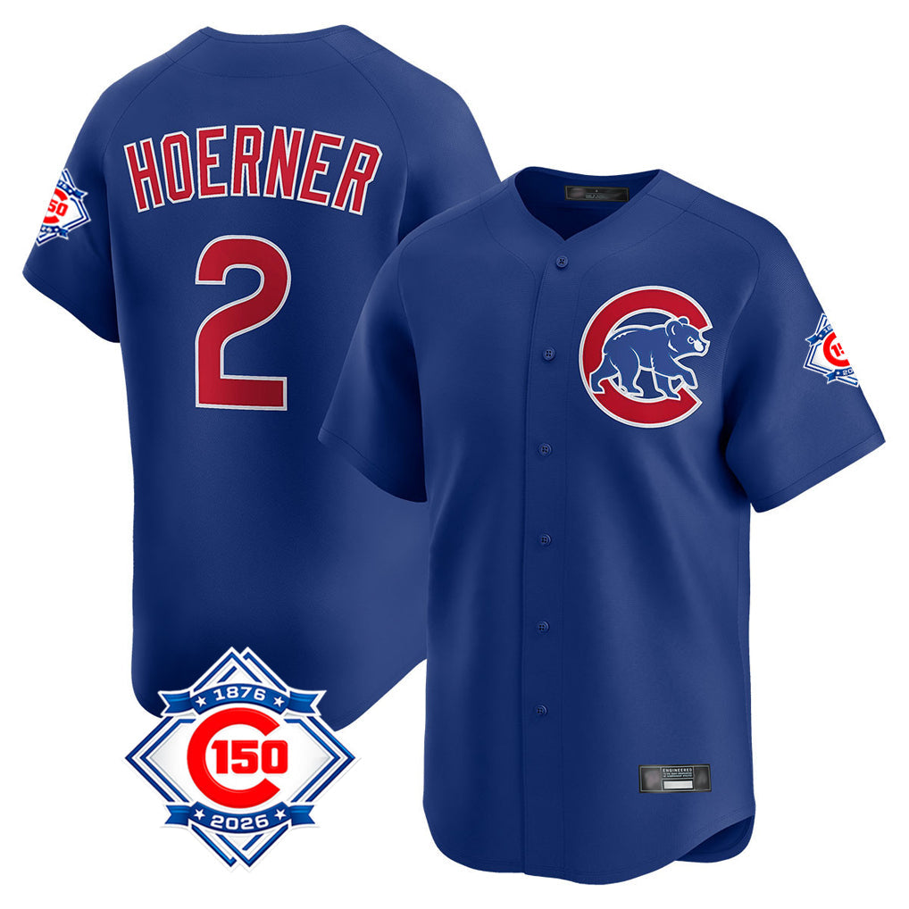 TRASK C.Cubs #2 Nico Hoerner Player Royal 150th Anniversary Limited Home Stitched Jerseys