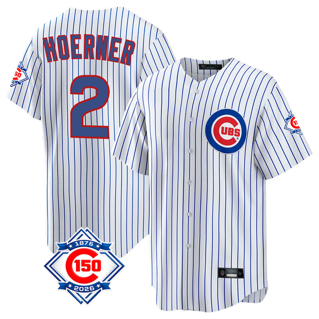 TRASK C.Cubs #2 Nico Hoerner Player White 150th Anniversary Home Game Stitched Jerseys