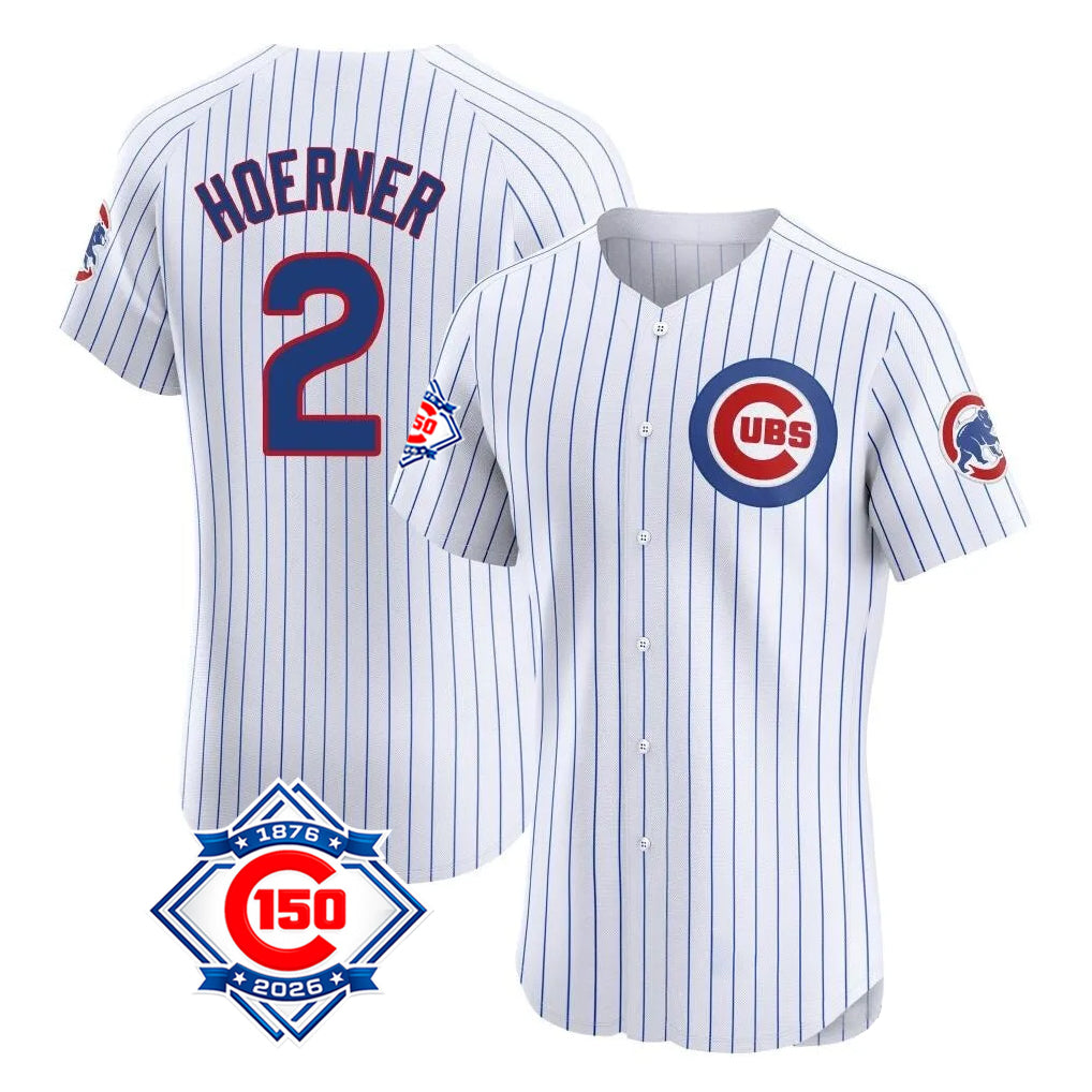 TRASK C.Cubs #2 Nico Hoerner Player White 150th Anniversary Limited Elite Home Game Stitched Jerseys