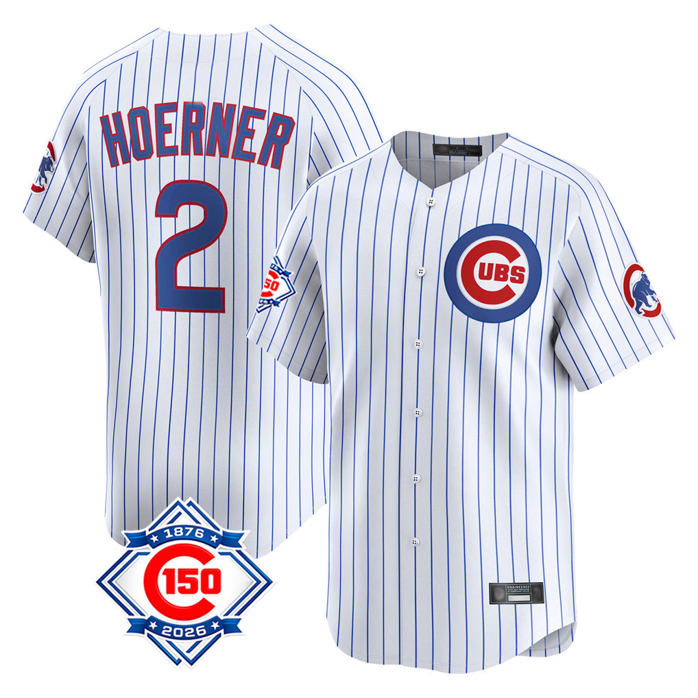 TRASK C.Cubs #2 Nico Hoerner Player White 150th Anniversary Limited Home Game Stitched Jerseys