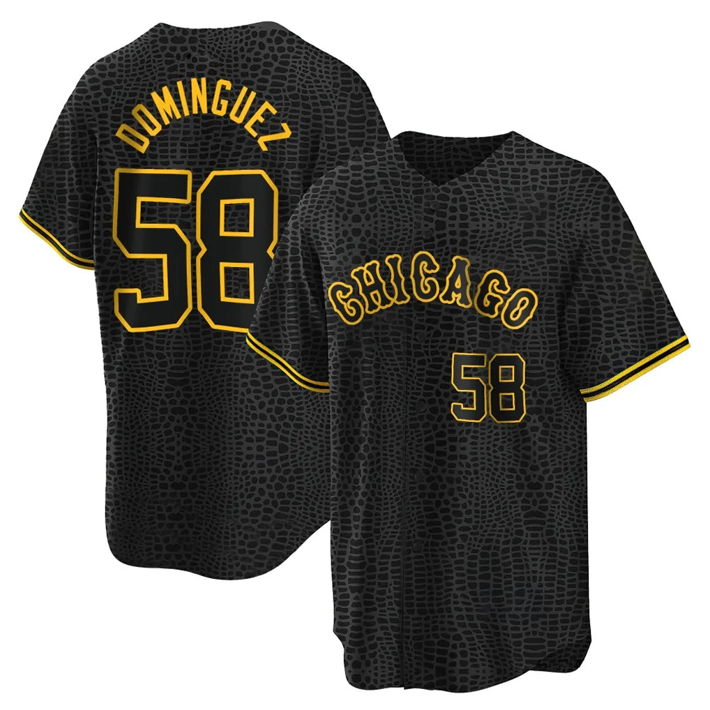 TRASK C.White Sox #58 Seranthony Dom¨ªnguez Player Black Snake Skin City Home Game Stitched Jerseys