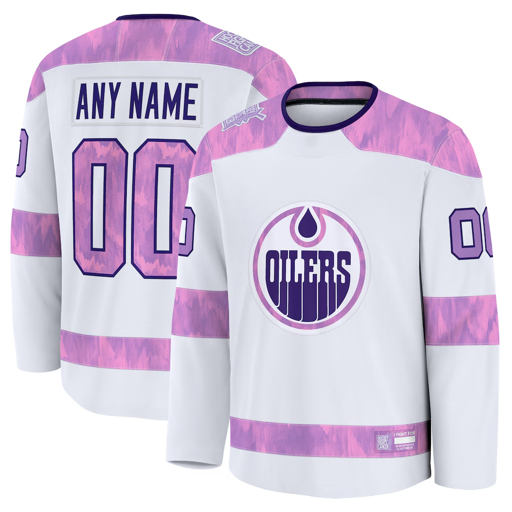 TRASK Custom E.Oilers White 2024 Hockey Fights Cancer Practice Jerseys