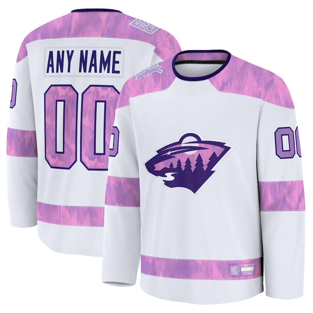 TRASK Custom M.Wild White 2024 Hockey Fights Cancer Practice Jerseys