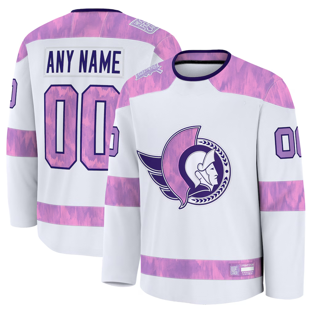 TRASK Custom O.Senators White 2024 Hockey Fights Cancer Practice Jerseys