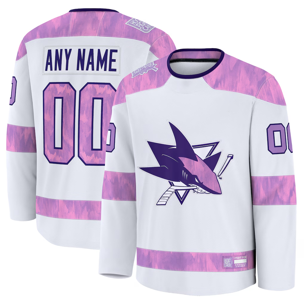TRASK Custom SJ.Sharks White 2024 Hockey Fights Cancer Practice Jerseys