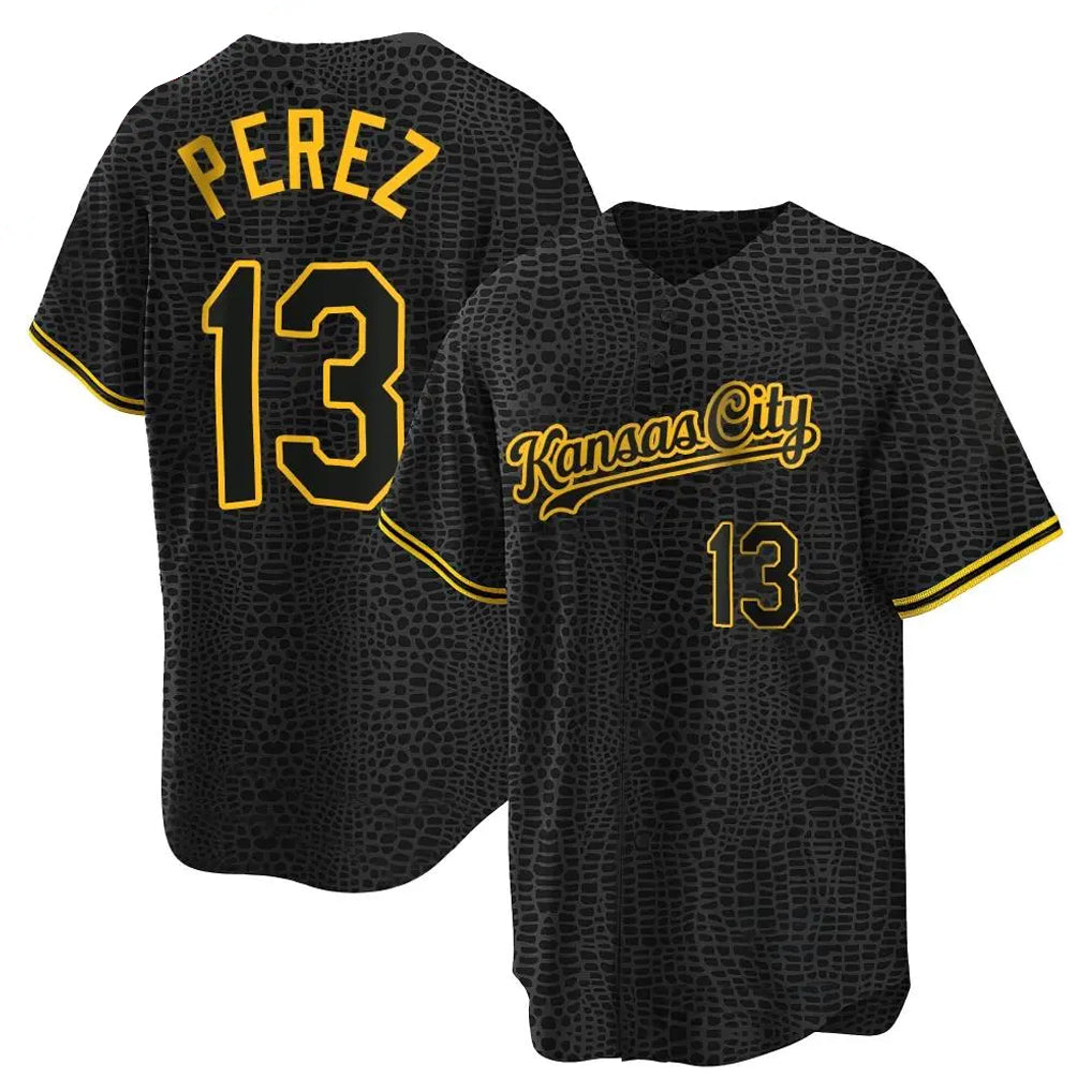 TRASK KC.Royals #13 Salvador Perez Player Black Snake Skin City Game Stitched Jerseys