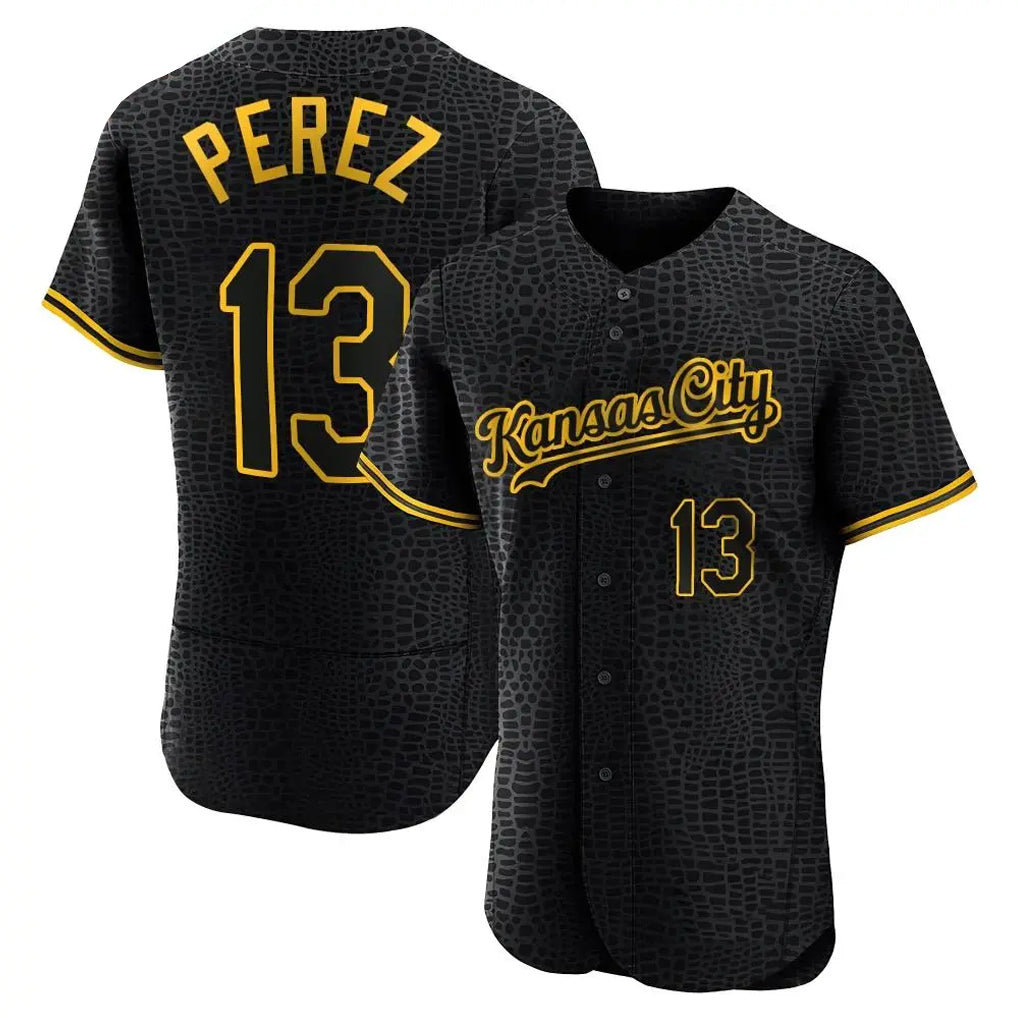 TRASK KC.Royals #13 Salvador Perez Player Black Snake Skin City Limited Elite Stitched Jersey