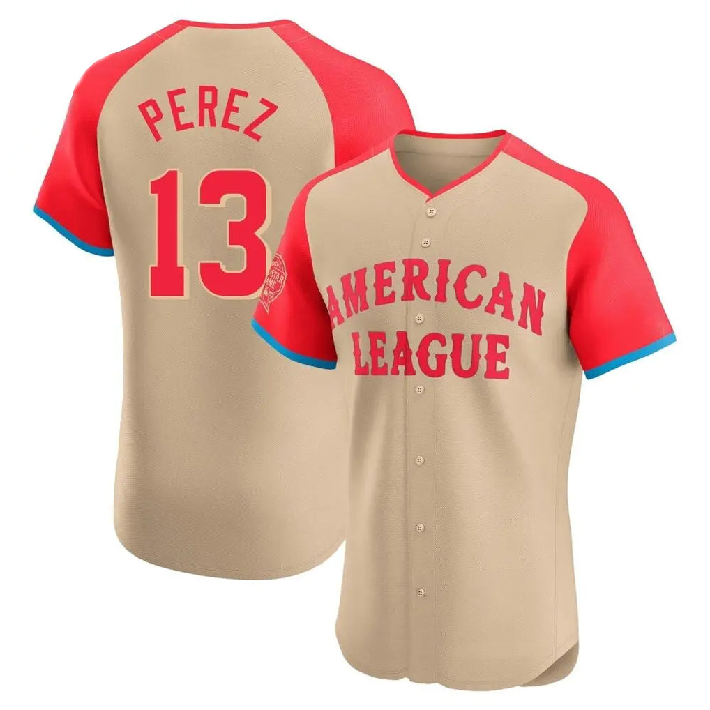 TRASK KC.Royals #13 Salvador Perez Player Cream American League All-Star Limited Elite Home Stitched Jerseys