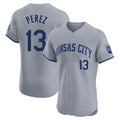 TRASK KC.Royals #13 Salvador Perez Player Gray Limited Elite Home Stitched Jerseys