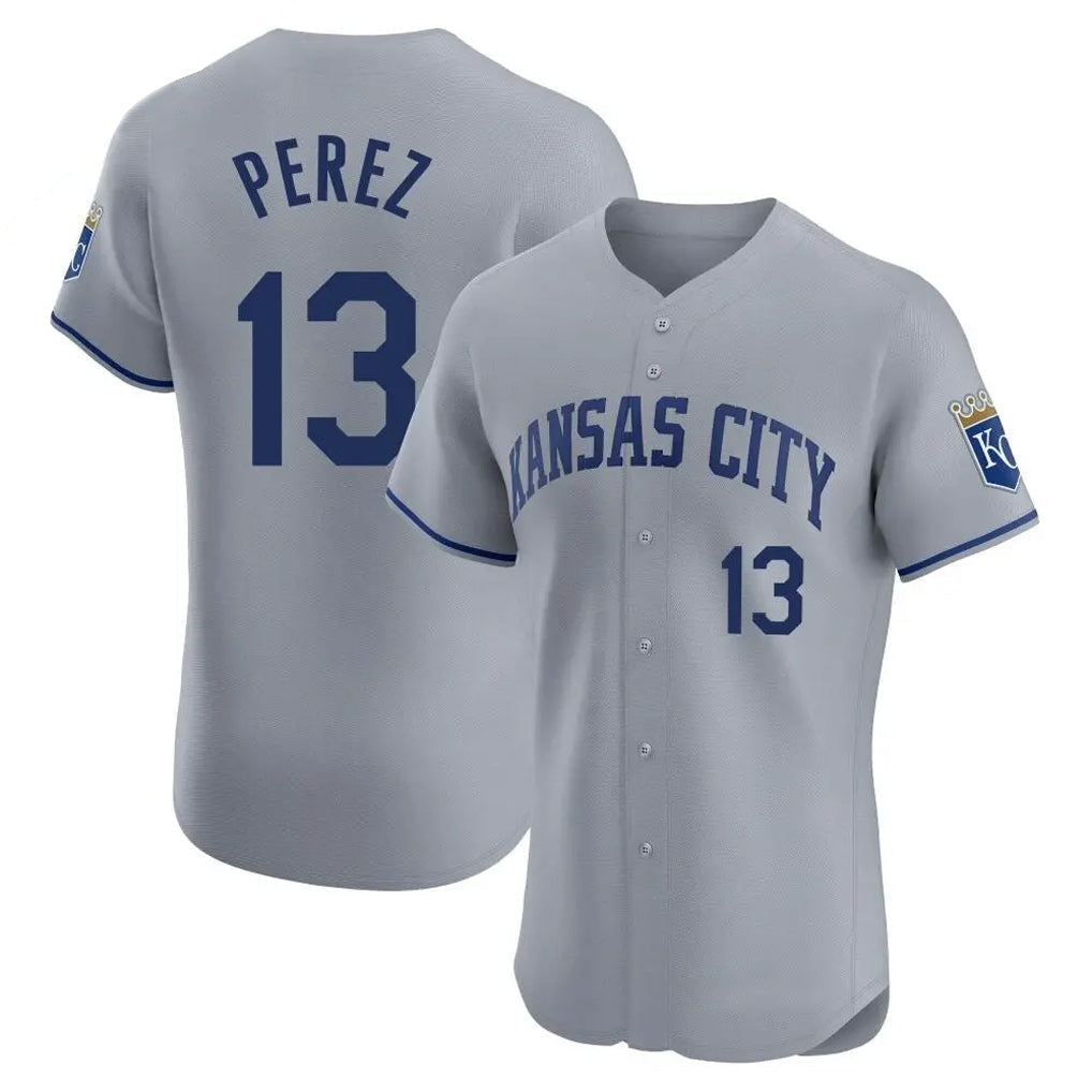 TRASK KC.Royals #13 Salvador Perez Player Gray Limited Elite Home Stitched Jerseys