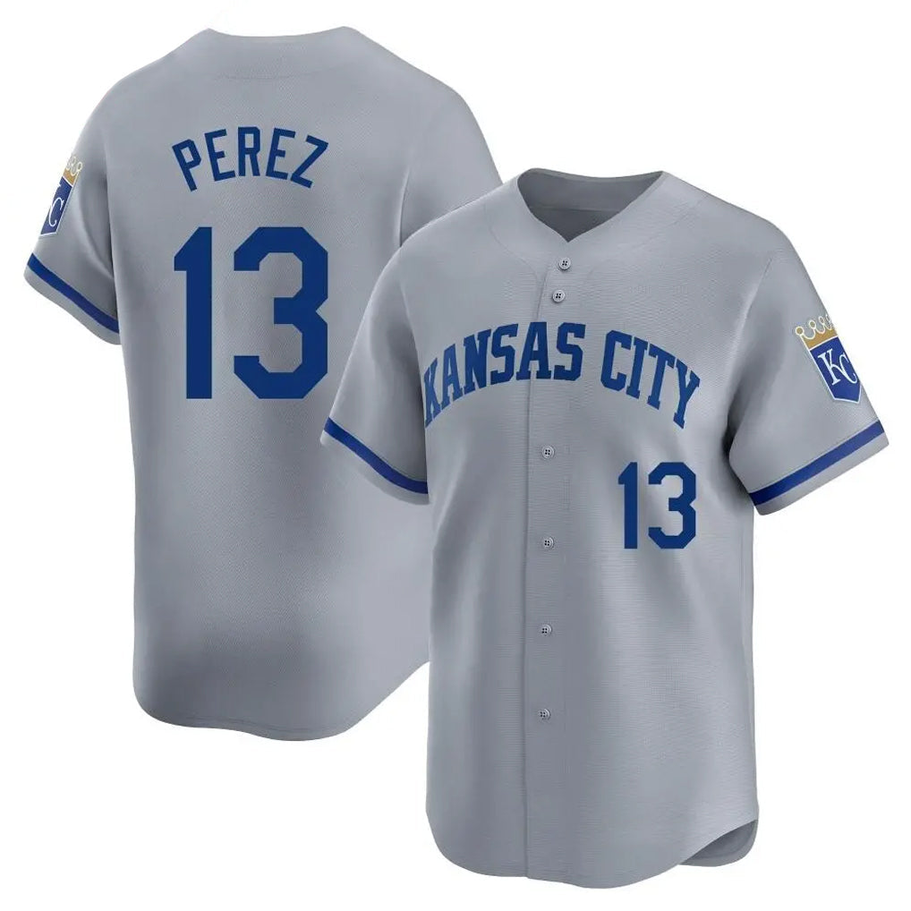 TRASK KC.Royals #13 Salvador Perez Player Gray Limited Home Stitched Jerseys