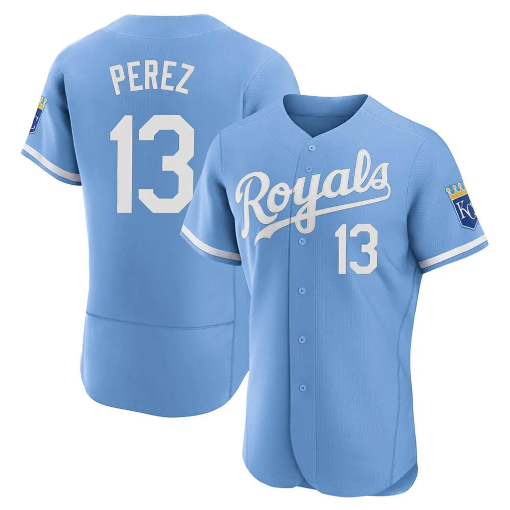 TRASK KC.Royals #13 Salvador Perez Player Light Blue Alt Limited Elite Home Stitched Jerseys